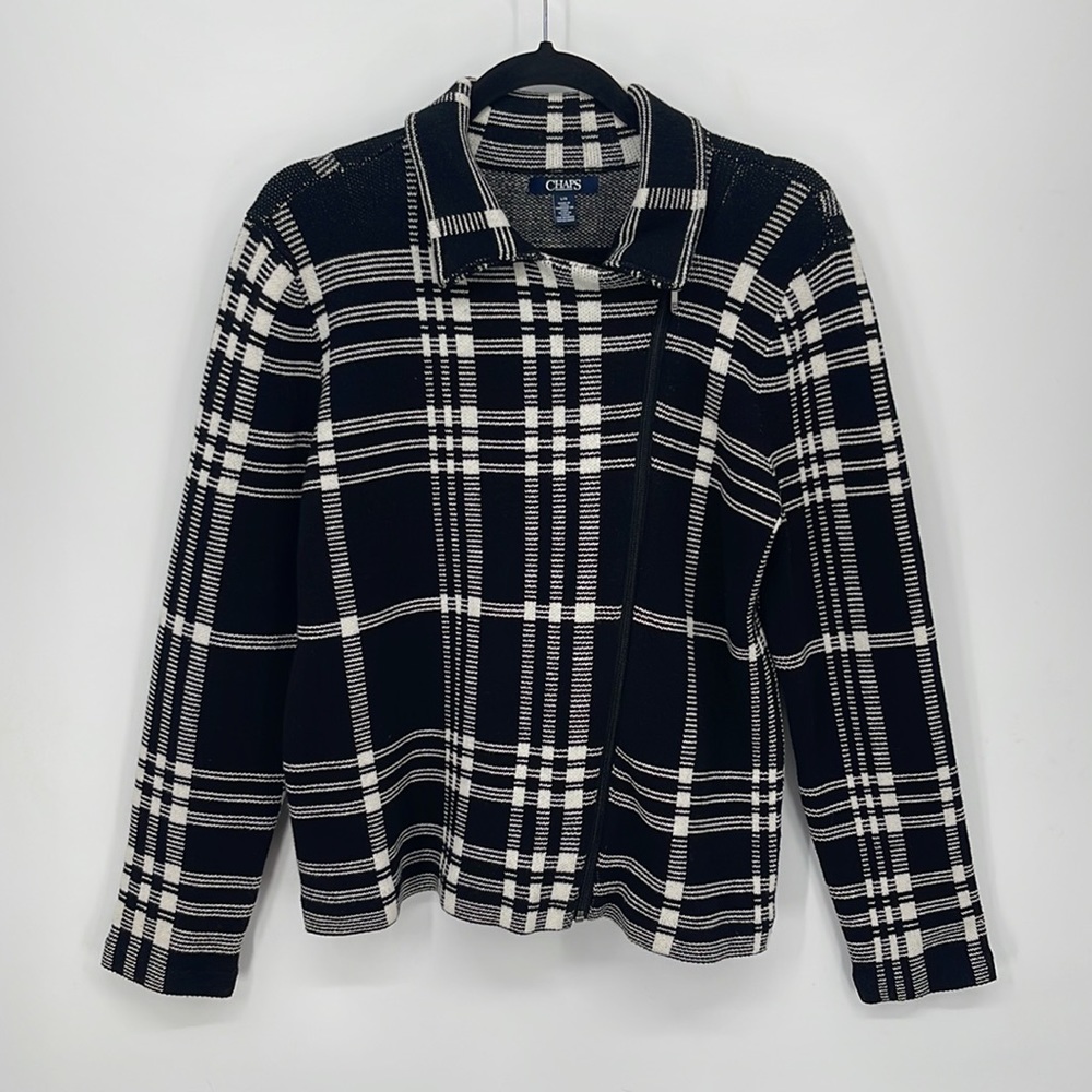 (#126)CHAPS Plaid Sweater Jacket - Picture 2 of 4